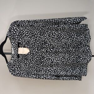 Jodifil Stevie V Neck Black White Leopard Print Blouse Top Sz SM